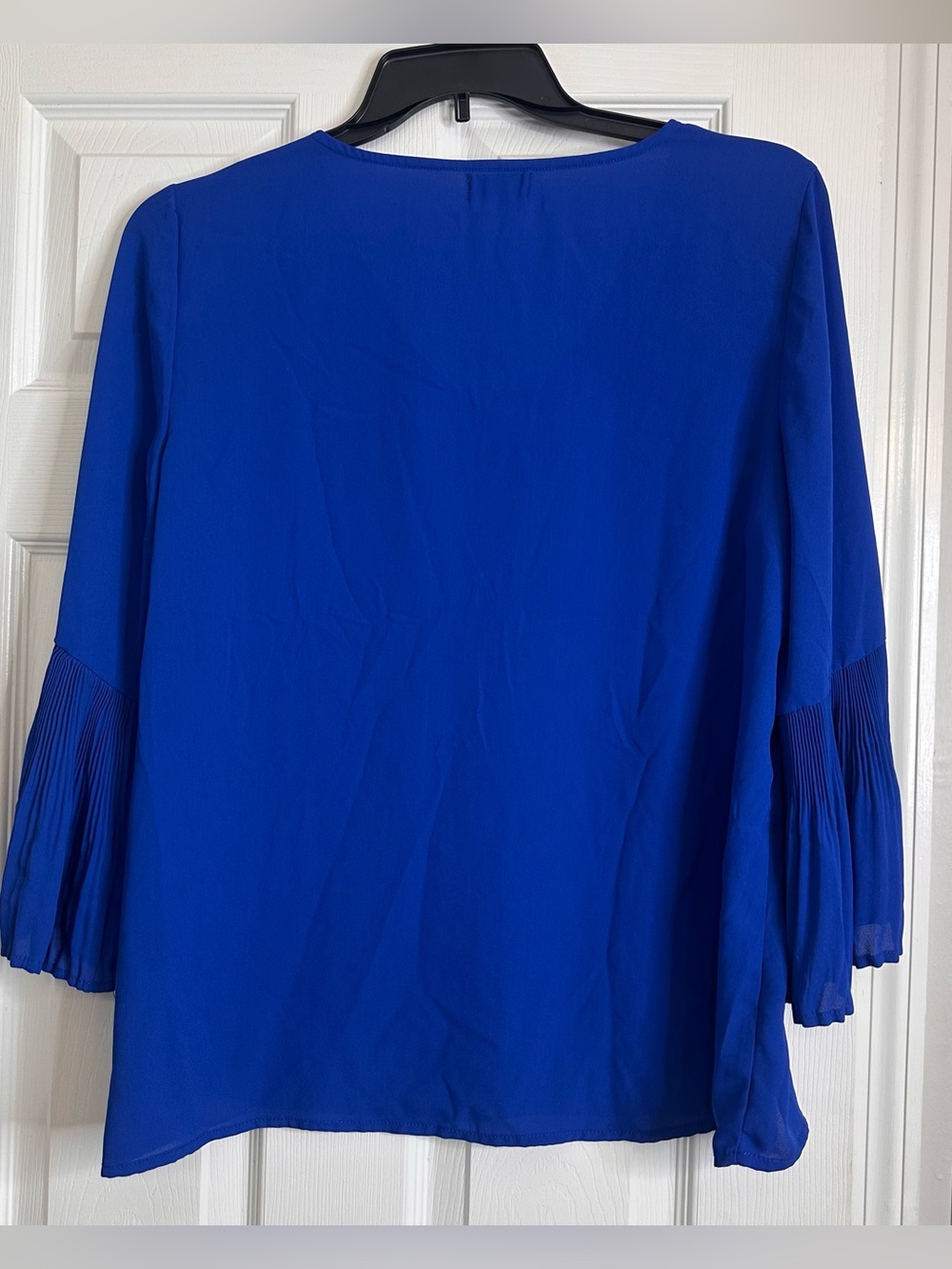 Tacera Cobalt Blue Pleated Bell Sleeve Blouse NWT, Women's Size Large - Picture 11 of 11